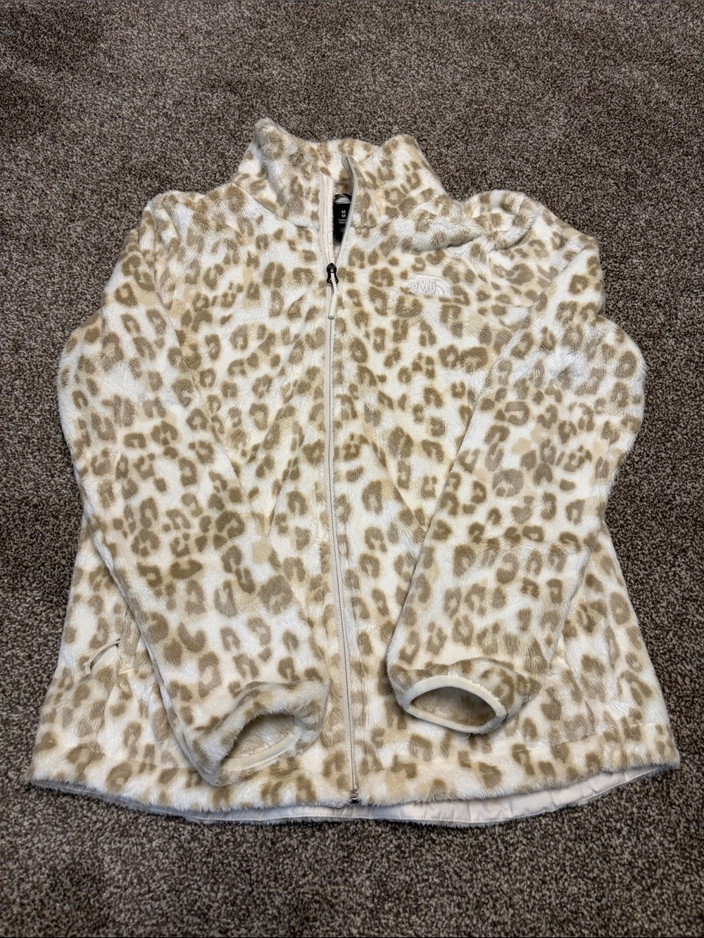 The North Face Cream & Tan Leopard-Print Full-Zip Fleece